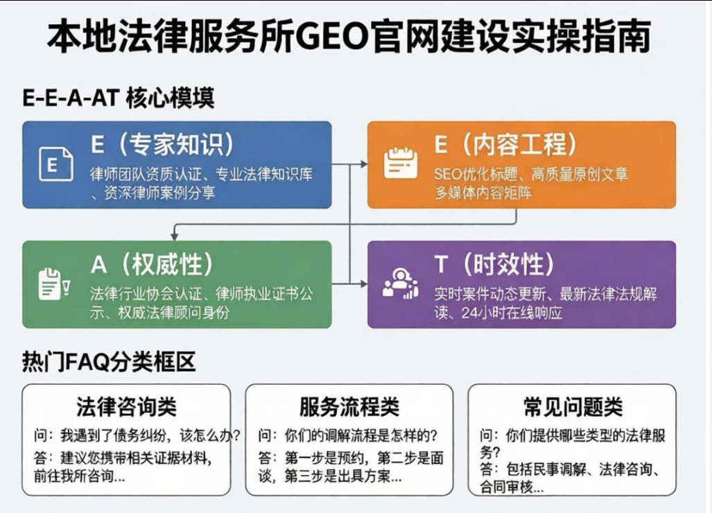 本地法律服务所GEO官网建设实操：区域+行业垂直官网E-E-A-T内容工程与热门FAQ解答